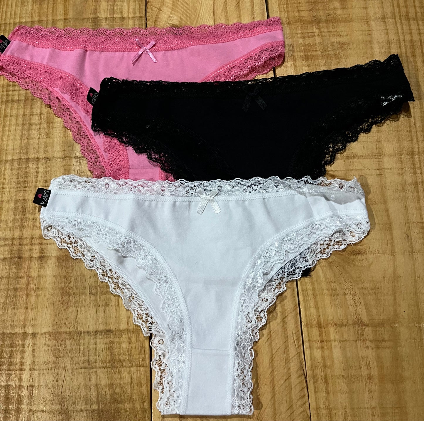 Pack x3 vedetinas de algodón y encaje