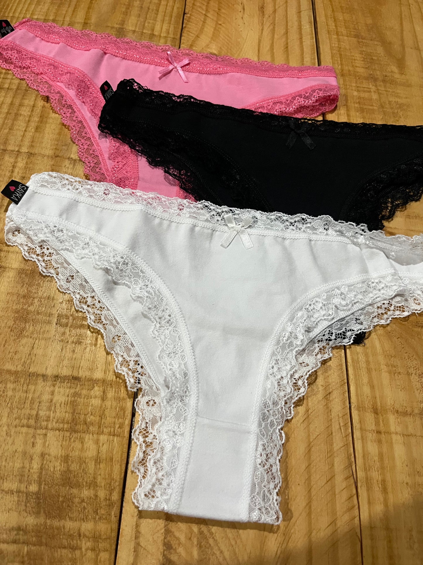 Pack x3 vedetinas de algodón y encaje