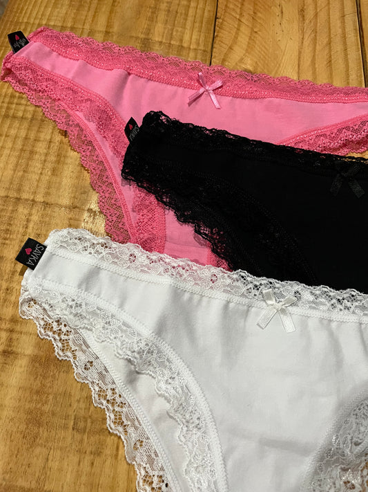 Pack x3 vedetinas de algodón y encaje